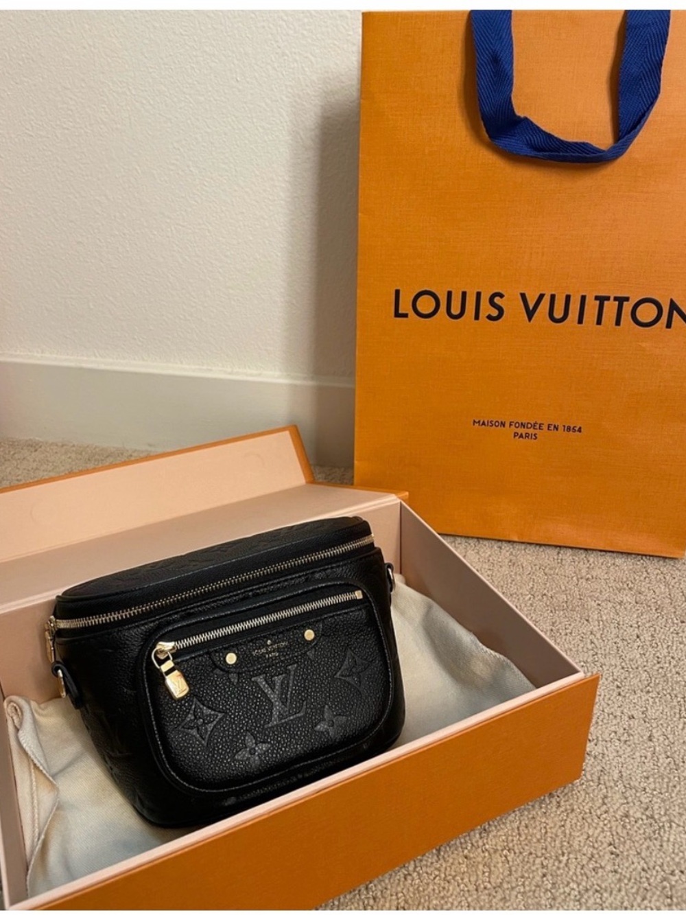 Louis Vuitton Black Monogram Embossed Pebbled Leather Mini Bum Bag